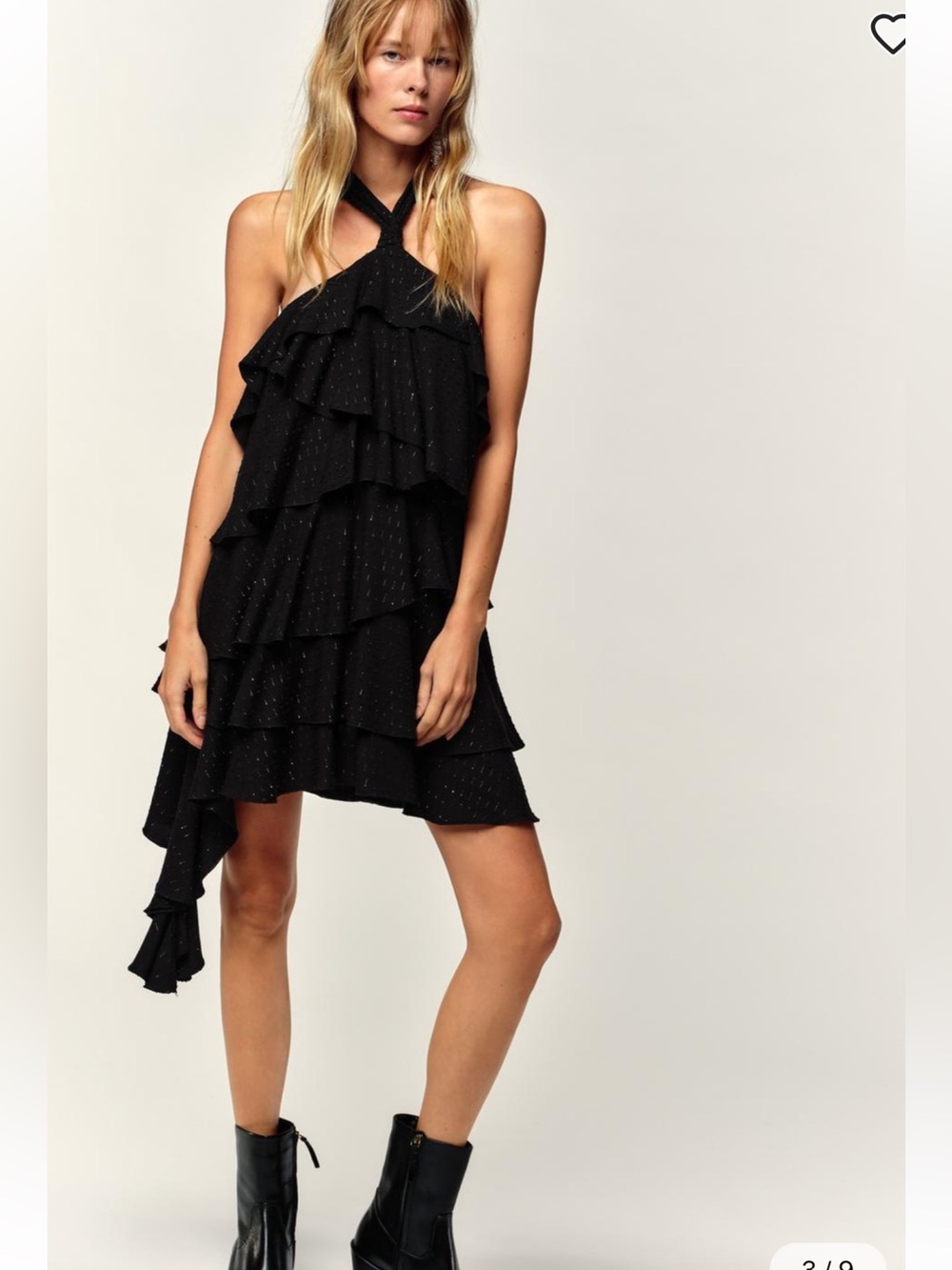 Zara Black One-Shoulder Ruffled Dress with Subtle Sparkle